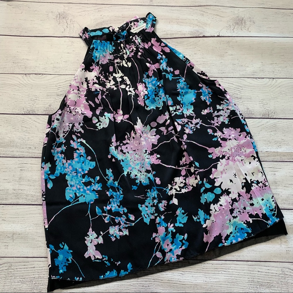 Diane Von Furstenburg Black Floral Tank Size Small